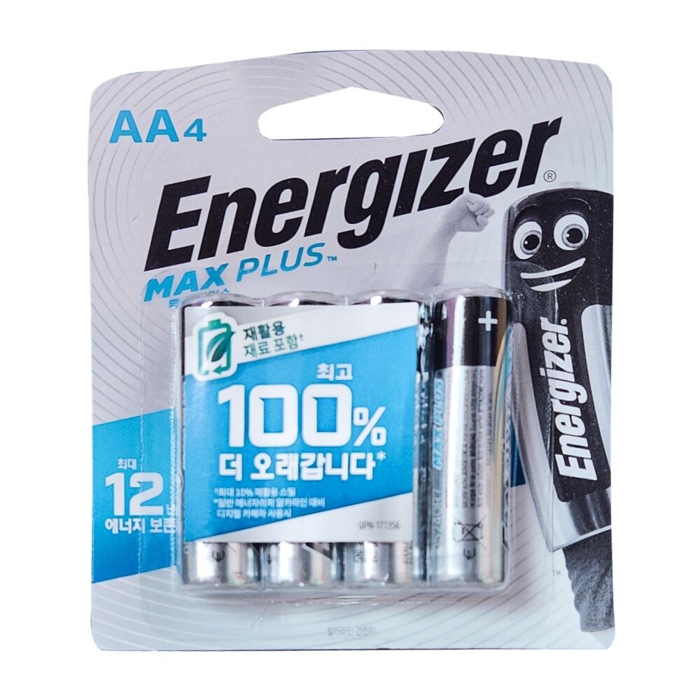 에너자이저 건전지 맥스플러스 AA 4개입/충전식/알카라인/충전/맥스/시계/배터리/가스/렌지/40/알/플러스
