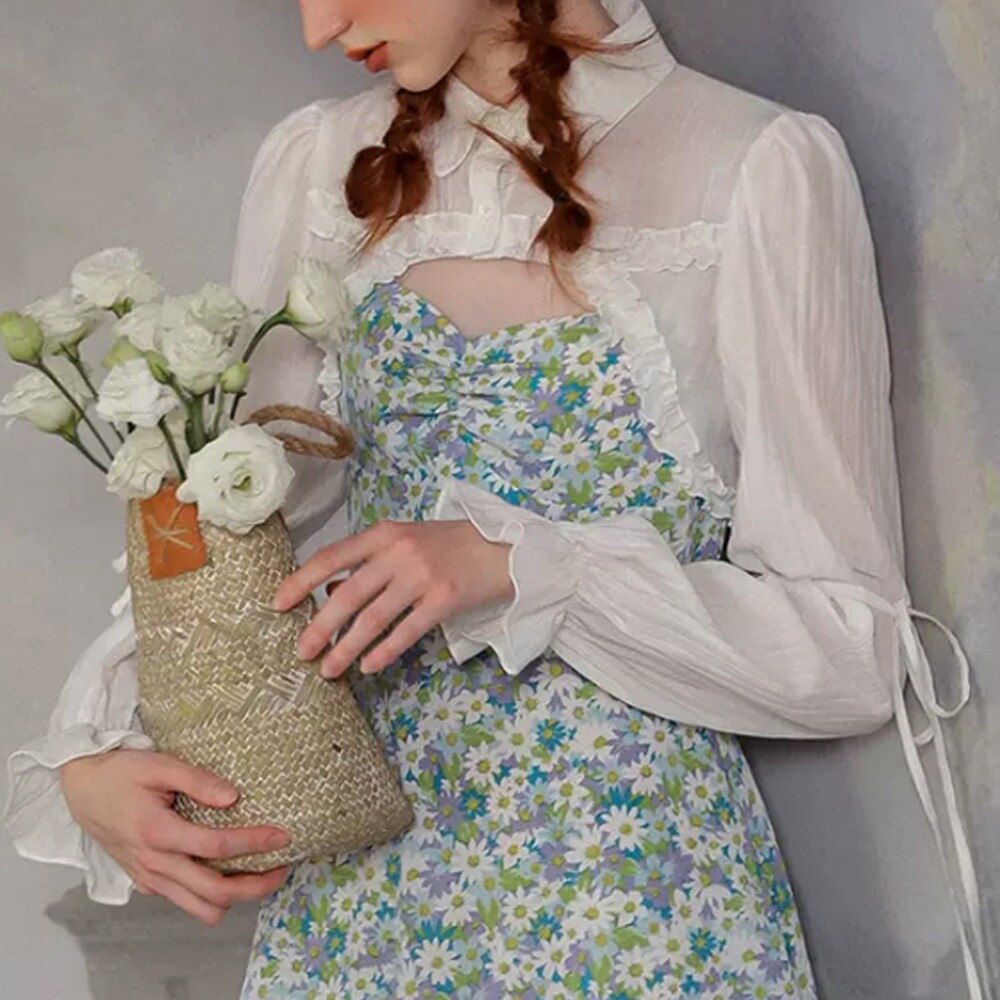 명품스타일여성의류 홍콩수입보세 프릴 라인 포인트 셔츠 스타일 화이트 볼레로 가디건 1COLOR 자외선