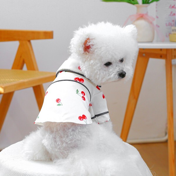[오늘출발] 체리 개 셔츠 조끼 잠옷 파란색 흰색 아늑한 강아지 애완 동물 고양이 여름 코트 자켓 의류 치와와 작은 요