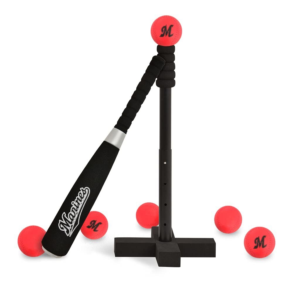 치바 롯데 마린스 x GP 야구 키즈 배팅 세트에는 배트 + 티 소프트볼 6개 가능 높이 54398 블랙 화이트