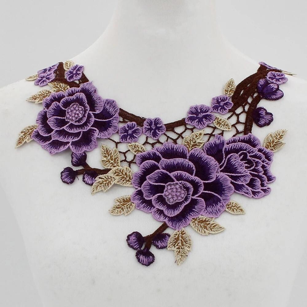 [오늘출발] 원단 컬러 베니스 재봉 대형 무료 아플리케 꽃무늬 Necklin 봉제 고대 레이스 목걸이