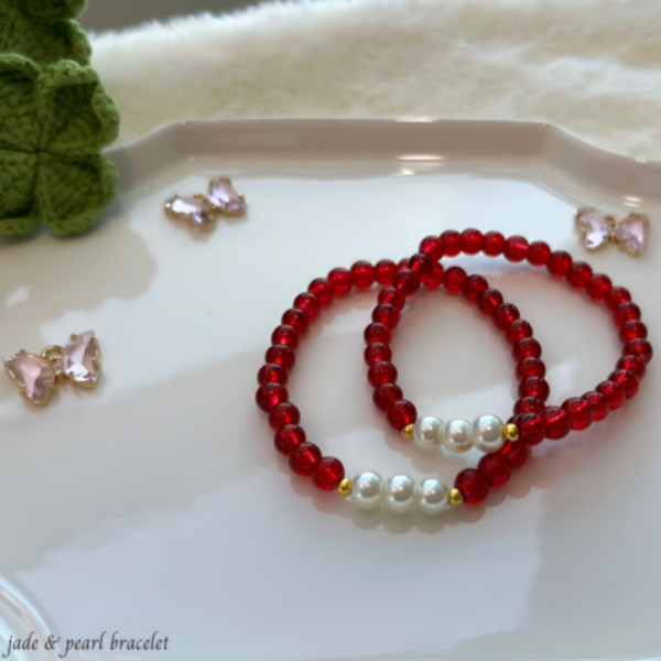 [오늘출발] 2개세트 홍옥진주포인트 팔찌 소원성취 행운 치유 건강 재물 시험운  2개세트 홍옥팔찌 무료배송