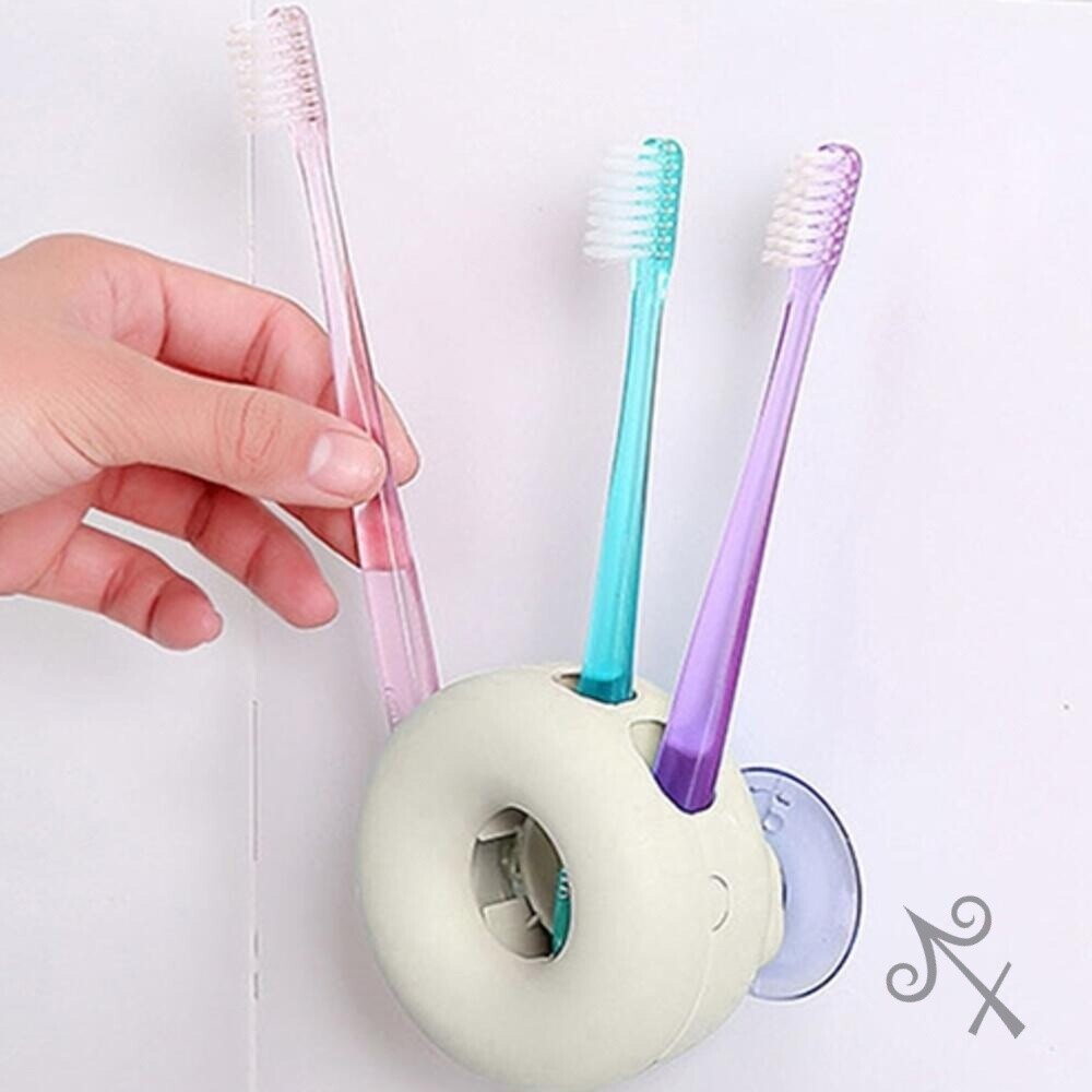 [오늘출발]캔캔토토 도넛 모양 흡착식 칫솔꽂이 4구 그린 면도기홀더 칫솔정리대 치솔걸이 칫솔홀더