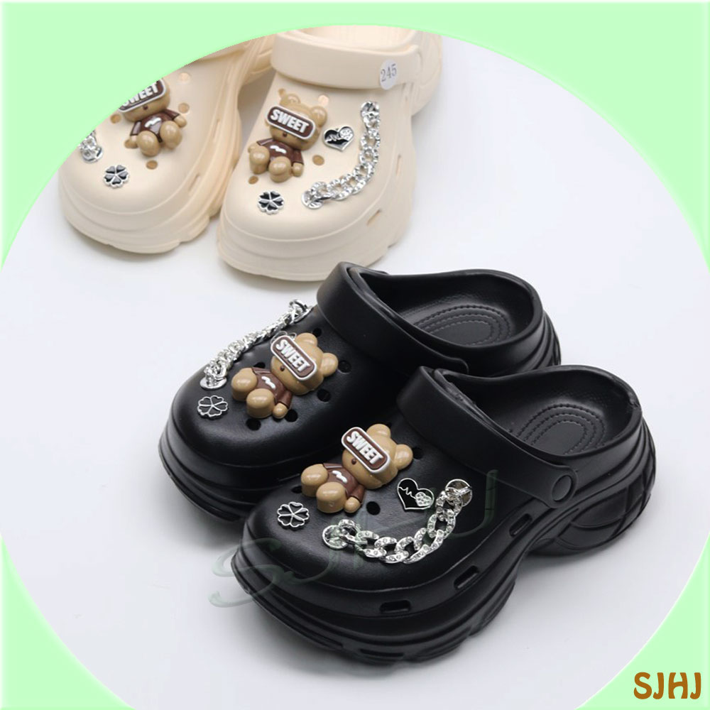 [오늘출발] 곰 체인 EVA 여성 슬리퍼 /블랙 아이보리/매력 가득 곰 가볍고 귀엽고 시원 폭신폭신 EVA 소재 물에 강한