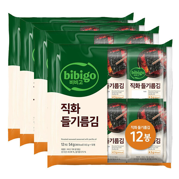 [CJ제일제당][스마일배송] 비비고 비비고 한달 직화 들기름 김 4.5g x12개x4입 (총 48개)