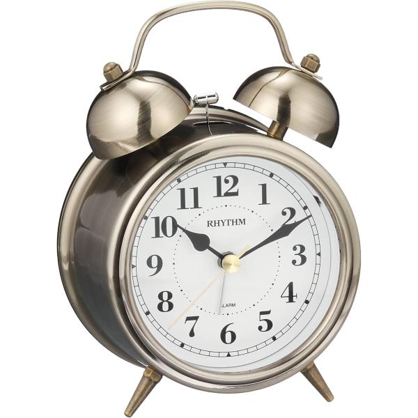 일본 직배송 RHYTHM 8RAA06SR63 알람 시계 연속 초침 레트로 앤틱 스타일 벨 사운드 골든 이부시 마감 5.3