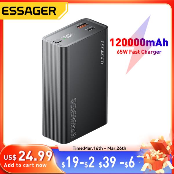 Essager 보조베터리 20000mAh 휴대용 PD 65W 고속 충전 휴대 전화 외부 배터리 보조베터리 전화 노트북 태