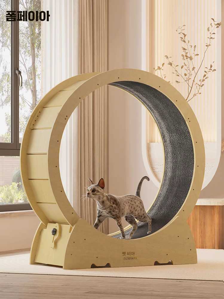 고양이 개 러닝머신 무소음 캣러닝 휠 견고한 목재 롤러 장난감