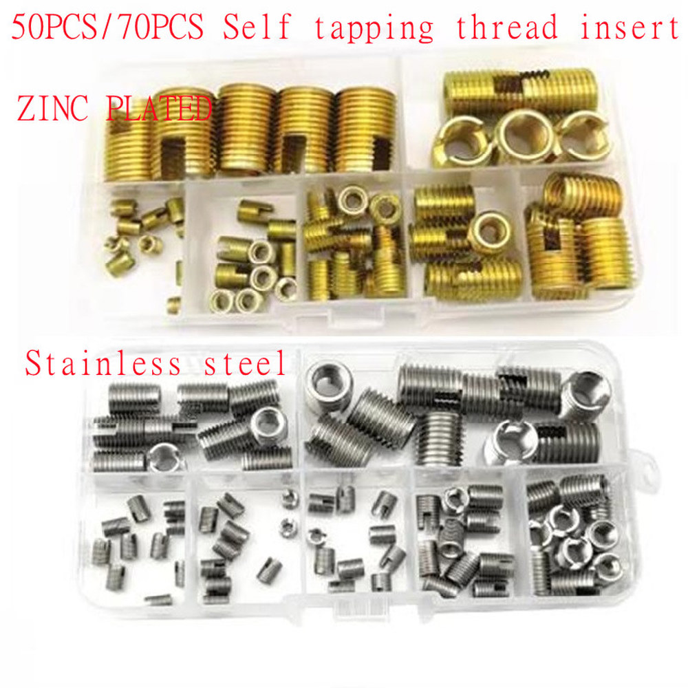 [오늘출발] M2 M12 탄소강/스테인리스강 헬리컬 인서트 셀프 태핑 슬롯 스레드 인서트 키트 50 개/70 개/로트