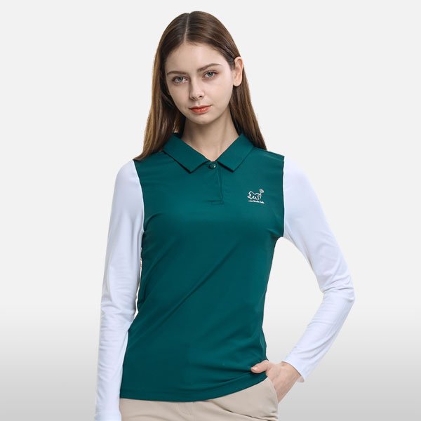 이지바이 투엘라 러블리샷 여성 데일리 골지 냉감 소매배색 긴팔 카라 티셔츠(M6ST01)