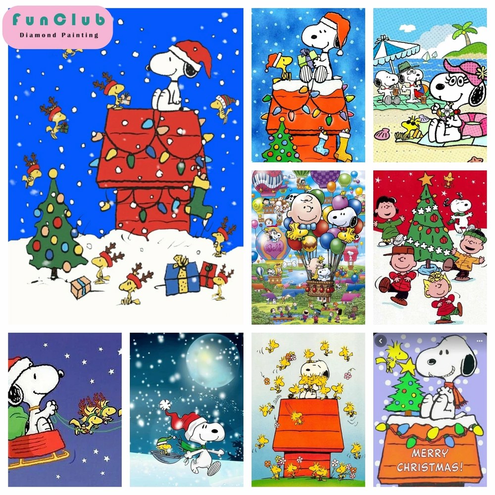 5D DIY 다이아몬드 페인팅 피너츠 스누피와 우드스톡 강아지 집 아트 모자이크 크로스 스티치 키트 벽 홈