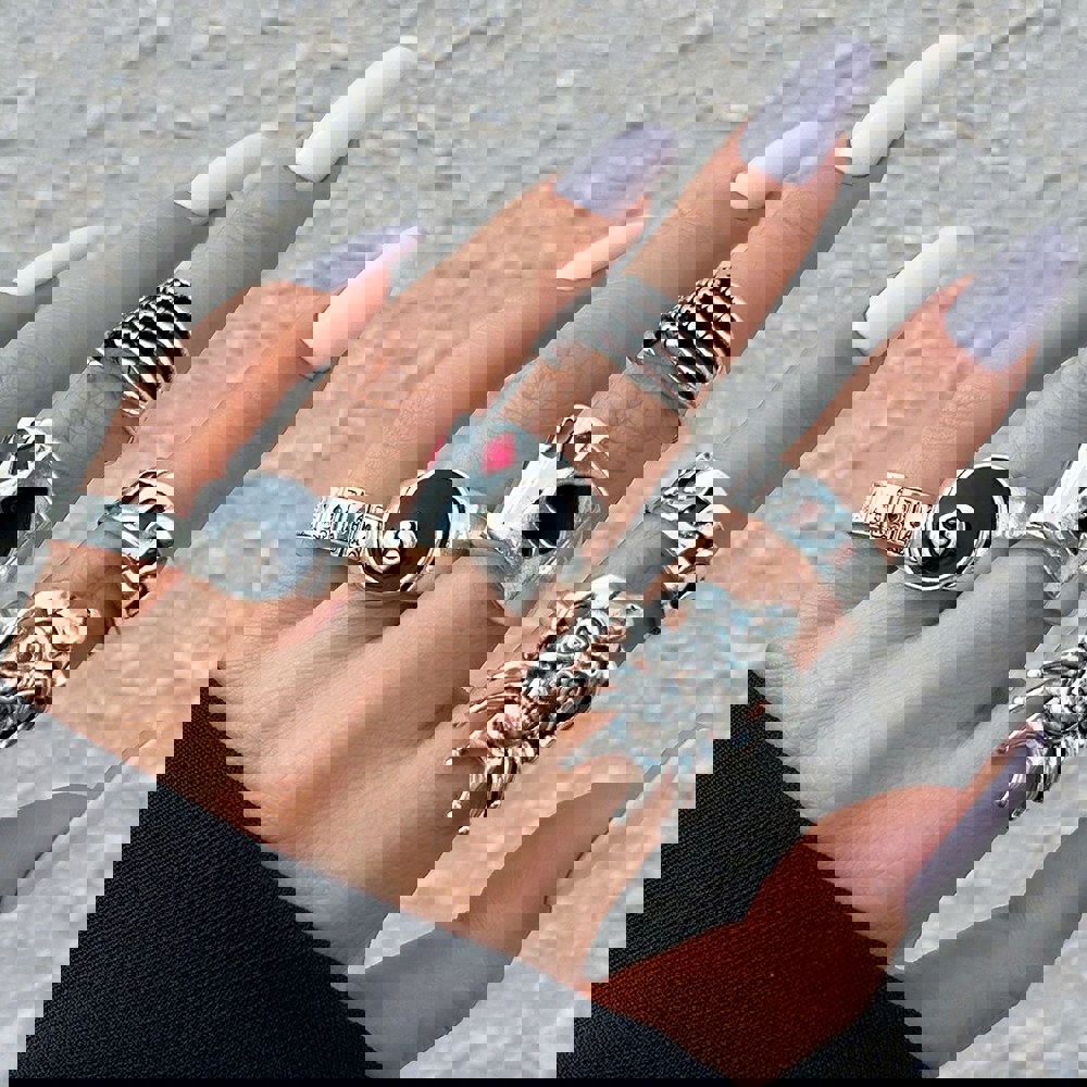 여성용 빈티지 힙합 해골 유령 클로 포커 광대 반지 세트 할로우 사이즈 8 쥬얼리 스팀펑크 남성