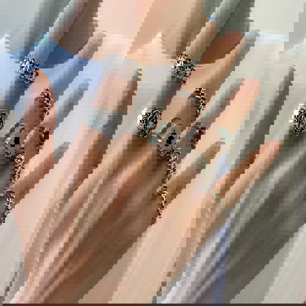 남성용 고스 조각 하트 포커 실버 컬러 반지 빈티지 기하학적 너클 스트리트 링 액세서리 스팀펑크 7 개