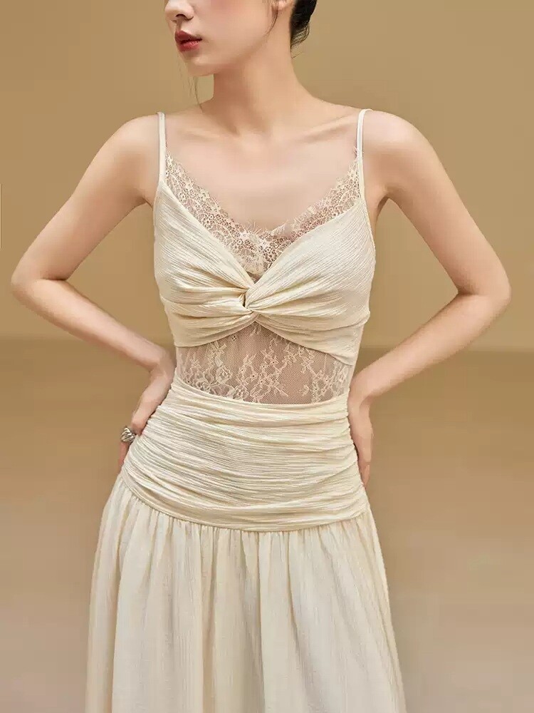 명품스타일여성의류 홍콩수입보세 시스루 레이스 포인트 드레이프 민소매 드레스 롱원피스 바캉스원피스