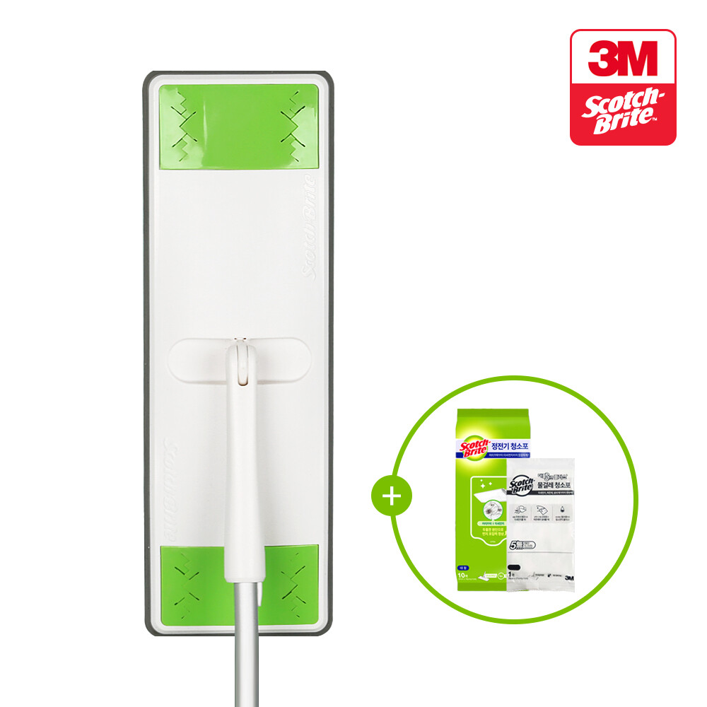 [한국쓰리엠][오늘출발] 3M 3M 스카치 브라이트 올터치 막대걸레 대형+정전기 청소포 10매+물걸레 청소포 1매