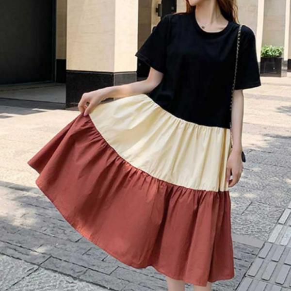 여름 빅사이즈 반팔 롱원피스 여성 캉캉 플레어 원피 (WFH9QKU)