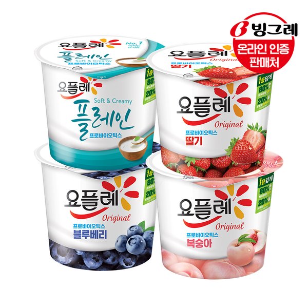 빙그레 빙그레 요플레홈 4종 180g 12개 /딸기/복숭아/플레인/블루베리/요거트