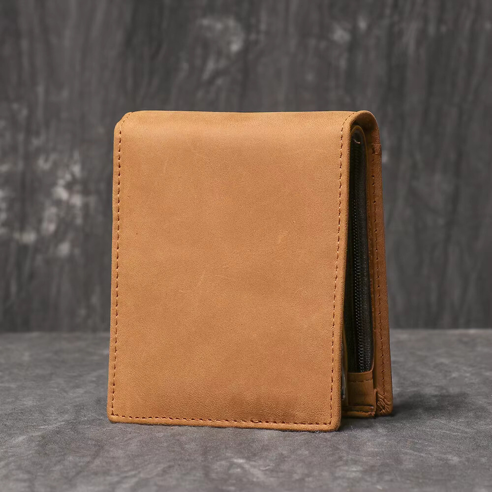 남자중학생지갑 LUOKIR 최 소가죽 단지갑 가죽 RFID 변경 클립 크레이지 호스 멀티 슬롯 남성용 카드 가방