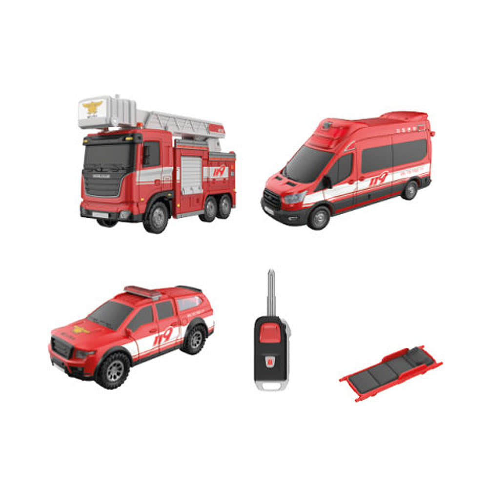 [오늘출발] 파워키 월드카 NEW 소방차세트 사다리소방차 소방 지휘본부차 순찰차 들것 미니카 자동차 장난감