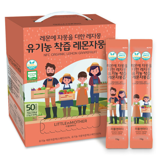 [오늘출발] 개성고려삼인 리틀앤마더 레몬에 자몽을 더한 레자몽 유기농 착즙 레몬자몽즙 스틱 50포 선물형패지키/유기농 레몬+자몽