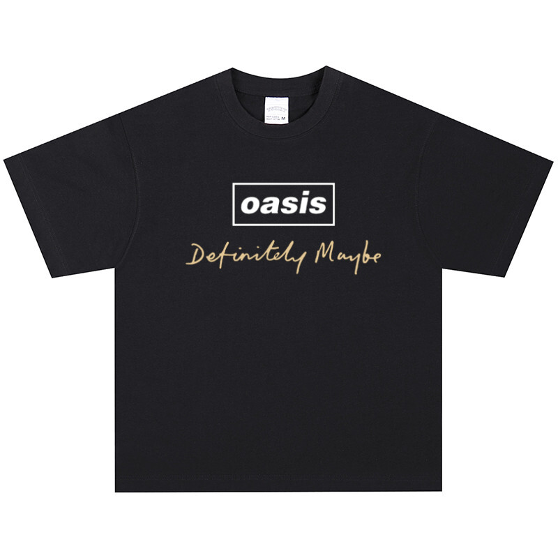 오아시스 Definitely Maybe 레터링 프린팅 브릿팝 록 밴드 반팔 티셔츠