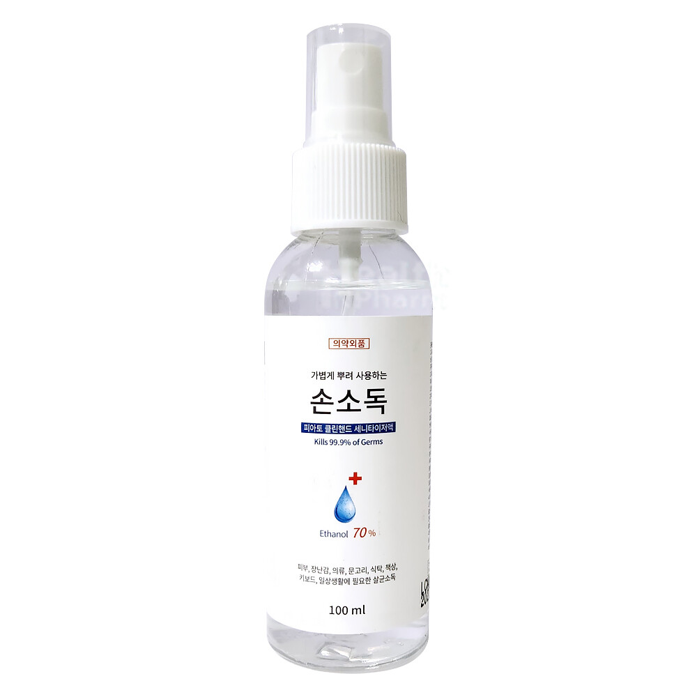 헬스인팜 엘시엠제약 뿌리는 손소독제 피아토 클린핸드 세니타이저액 100ml(에탄올70%) 1개/손세정제 매일 손소독