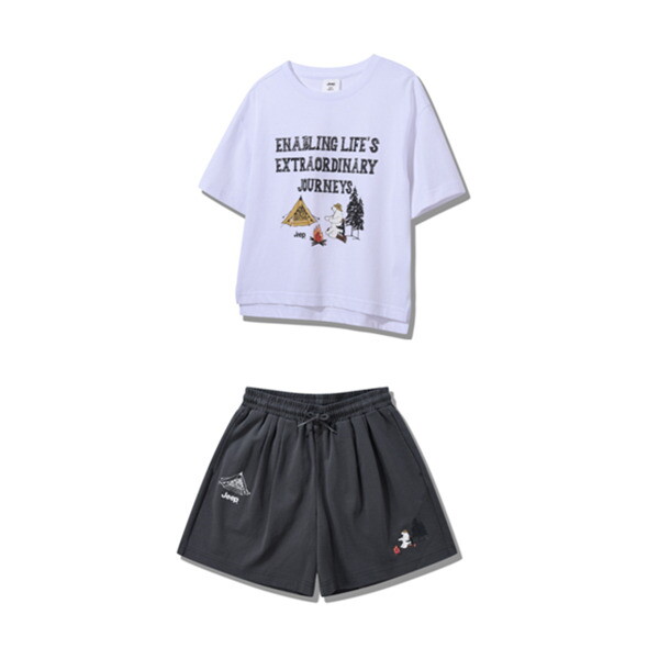 지프키즈 (패플) 지프키즈25신상 남여공용키즈 익곰 펭귄 5부 반팔 반바지셋업KQ2