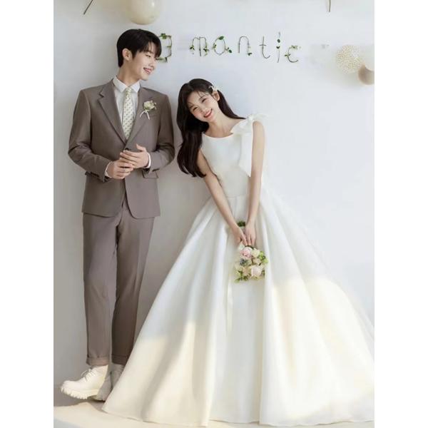 또바기 드레스 셀프웨딩 원피스 브라이덜샤워 간단한 경량 화이트 등록 및 약혼 파티 야외 잔디 사진 대한 신부 가