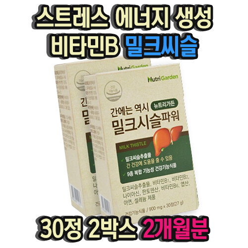 직장인 스트레스 에너지 생성 필요 비타민B 밀크씨슬 30정 2박스 2개월분 음주 숙취 울렁거림 간기능 간건
