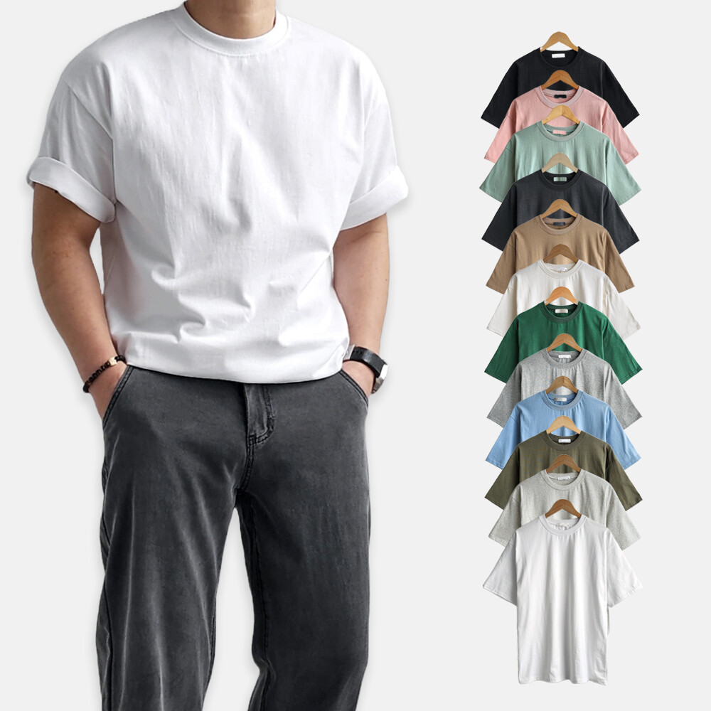 국내생산 리얼타임 16수 두꺼운 반팔티/ 오버핏 흰티 기본 흰색면티 안비치는 빅사이즈 반팔 이너 커플티