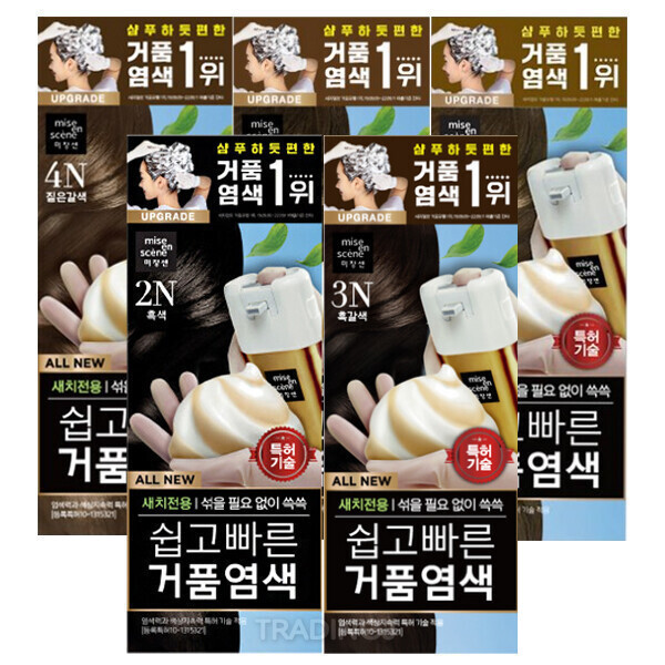 [오늘출발] 미쟝센 미쟝센 올뉴 쉽고빠른 거품 새치 염색약 1+1 (2N 3N 4N 5N 6N) 흑색 짙은 흑갈색