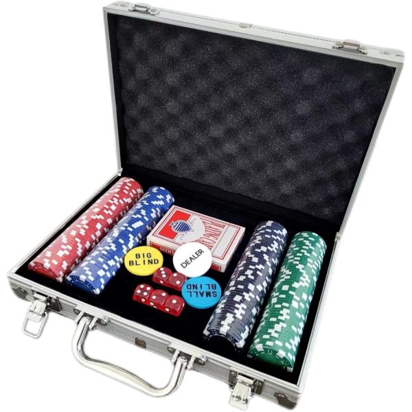 포커카드 비경쟁 포커 칩 세트 200개 11.5그램 카운터웨이트 디지털 카지노 5개 주사위 2벌 카드 컴팩트 알