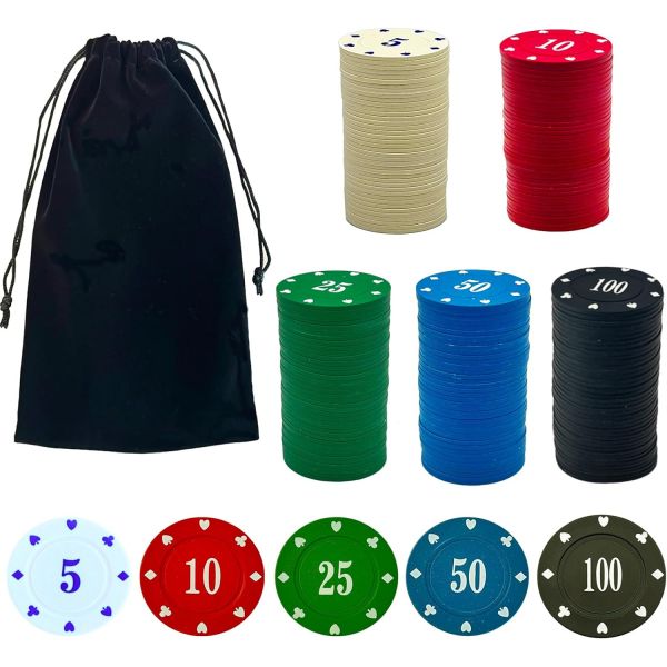 SEETOOOGAMES 카지노 포커 칩 액면가 - 숫자 장식이 있는 200개 플라스틱 세트 블랙잭 마작 테마 게임 나이