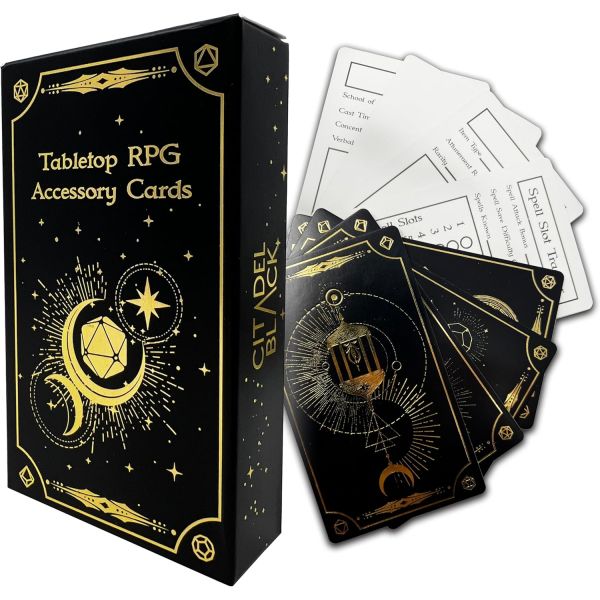 시타델 블랙 테이블탑 RPG 액세서리 카드 세트 50개 골드 포일 주문 슬롯 트래커 아이템 및 던전 앤 드래곤