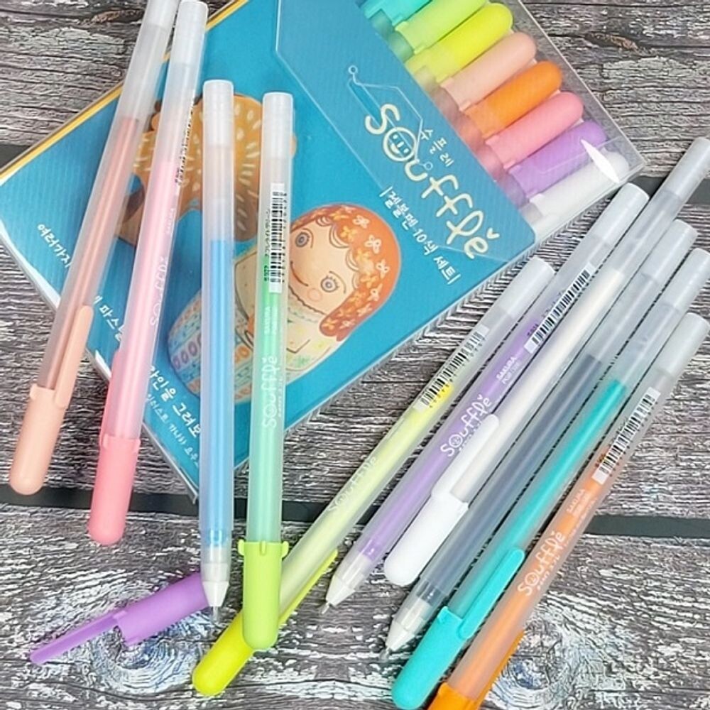 사쿠라 0.8mm 겔리롤 SOUFFLE 10색 세트/젤/볼/펜/다꾸/칼라/다이어리/꾸미기/필기/WPF/VPS