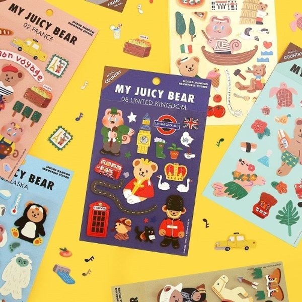 쥬시베어 데코 포인트 리무버 나라 스티커 8종 세트 (WD90BE6)