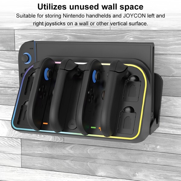 [오늘출발]조이콘 Joy-Con 충전용 스위치 2용 벽걸이형 도크 7가지 모드 RGB 조명(게임 슬롯 4개 포함) 최대 컨트롤러