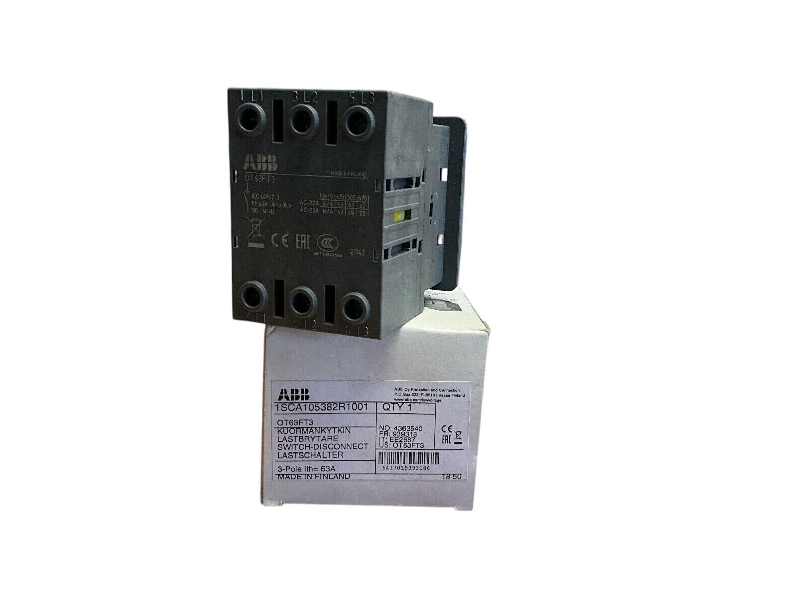 ABB OT63FT3 1SCA105382R1001 DISCONNECT SWITCH