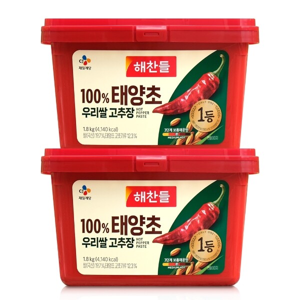 CJ제일제당 해찬들 100 퍼센트 태양초 우리쌀 고추장 1.8kg 2개