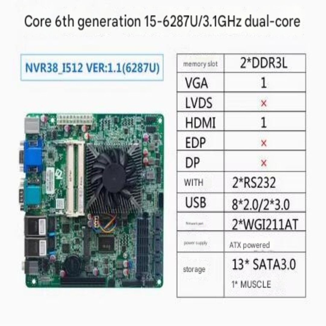 메인보드 I5-6287U NAS 마더보드 미니 ITX SBC IPC 산업용 보드 서버 IPFS MSAS 13 x SATA 2 COM LAN i211