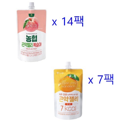 농협 농협식품 곤약젤리 복숭아 150g 7팩x2 + 감귤 150g 7팩x1 맛있는 간편한 상큼한 간식 저칼로리 다이어트