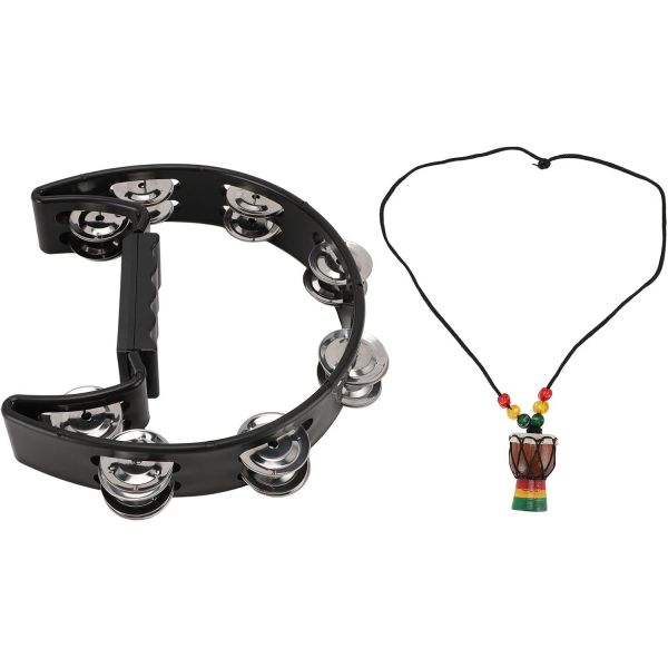 템버린 드럼 파티 타악기 휴대용 탬버린 손잡이 장식 금속 벨 반달 블랙 손 퍼커션 악기 댄스 콘서트용