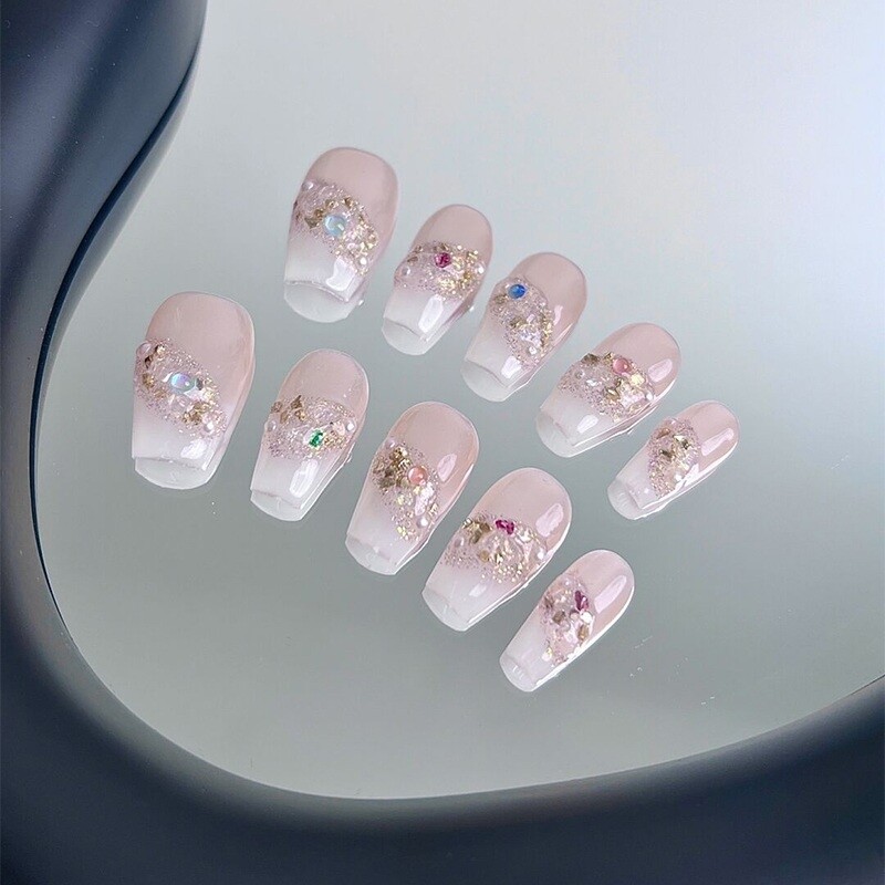 점핑 캔디 스위트하트 아이스 반투명 스팽글 버스트 플래시 수제 네일팁 네일아트-스타 풀/XS 코드