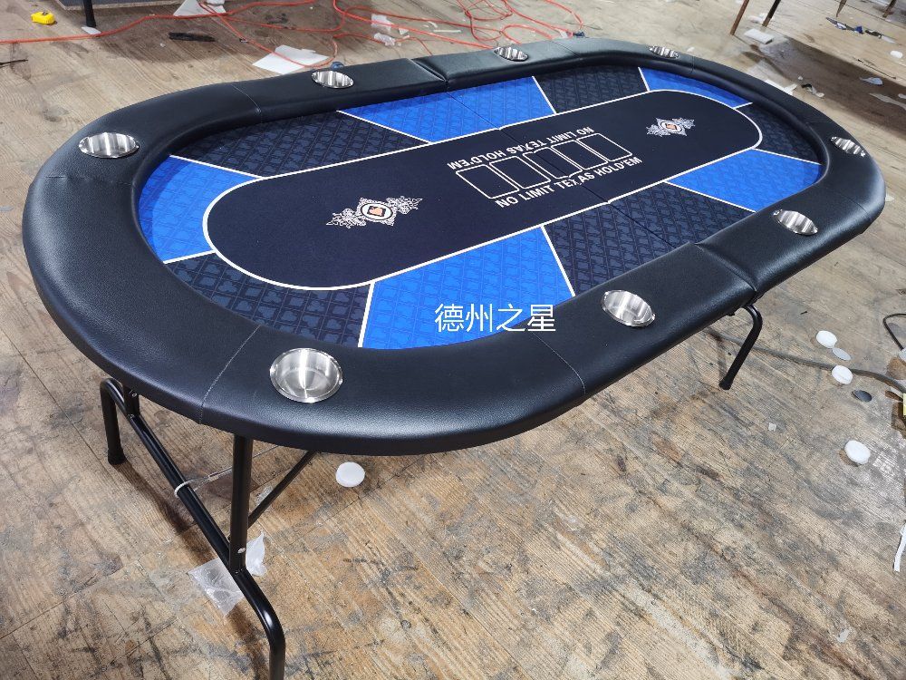 포커 홀덤 테이블 카지노 바카라 블랙잭 10인용 탁자 파란색과 검은 색 풀 서클 핸드 레일 180x90cm