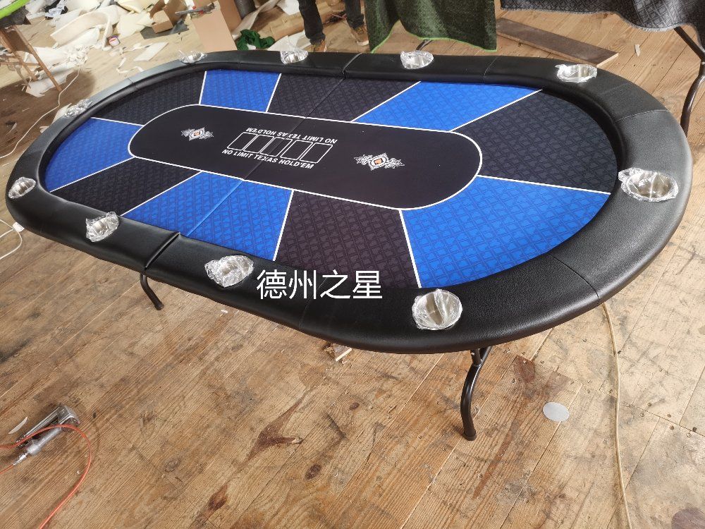 포커 홀덤 테이블 카지노 바카라 블랙잭 10인용 탁자 파란색과 검은 색 풀 서클 핸드 레일 240x120cm