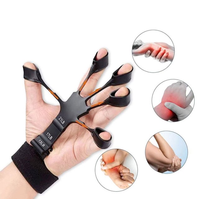 실리콘 손가락 악력기 손 스트레칭 세트헤비레벨블랙+손목스트랩