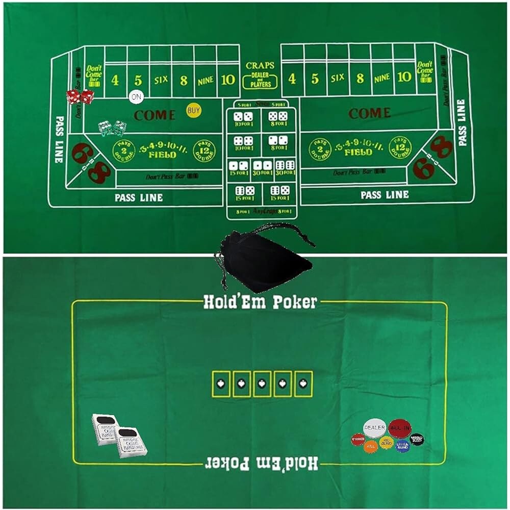크래프스 앤 텍사스 홀덤 포커 에센셜 플러스 15개 세트 - 리버서블 펠트 레이아웃 카지노 정통 주사위