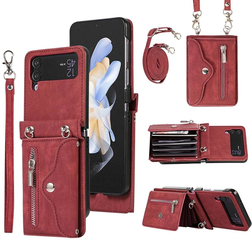 [오늘출발] 갤럭시 Z 플립 3 5G 2021 지갑 커버 손목 크로스바디 스트랩 랜야드 신용카드 홀더 스탠드 어깨 슬롯 가죽