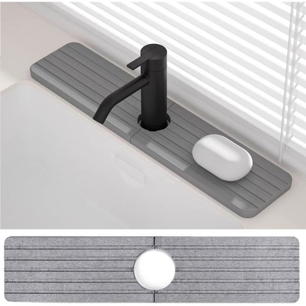 이산화규소 수도꼭지 매트 - 18인치 빠른 건조 싱크 방수 가드 물 흡수 돌 트레이 주방 및 욕실용 즉석 매