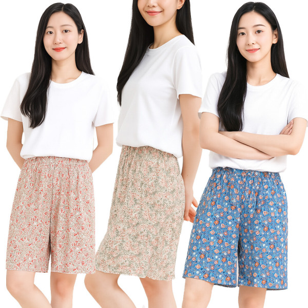 모든GO 1+1 꽃주름 반바지 잠옷 여름팬츠 고무줄 플리츠 할머니바지 무료배송